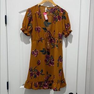 Floral Mustard Dress with Ruffle Hem